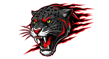 Obraz premium Aggressive Black Panther Head with Red Flames and Roaring Mouth