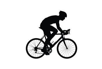 Obraz premium A cyclist intensely rides a road bike captured in a striking black silhouette