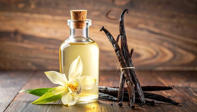 Vanilla Extract, Flower, and Beans - Aromatic Ingredients for Culinary Delights.