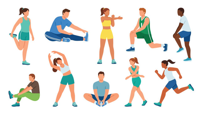 Diverse group of people stretching and exercising in athletic wear