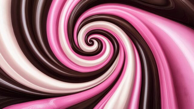 Delicious mix of chocolate, strawberry, and vanilla cream twirling in a seamless loop animation