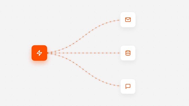 Digital Automation Workflow Animation with Icon Symbols of Email Database and Chat Messaging Representing Efficient Business Process and Connectivity