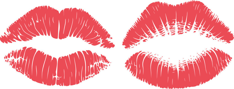 Red lipstick kiss marks set featuring realistic lip print textures design