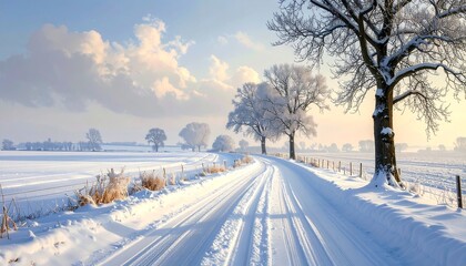 Obraz premium Serene snowy landscape with a winding road