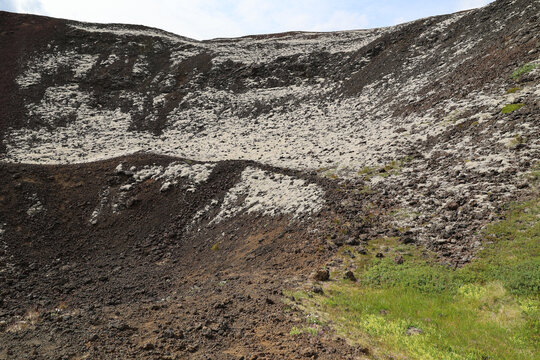 View into the crater of the extinct volcano Grabrok &ndash; Iceland