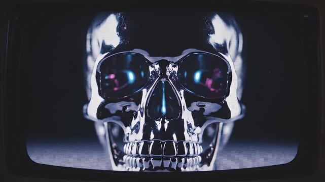 Creepy Skull Appears on Static Filled Vintage TV Screen