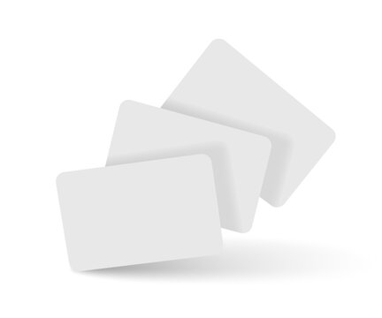 Three flying plastic cards mockup vector illustration 