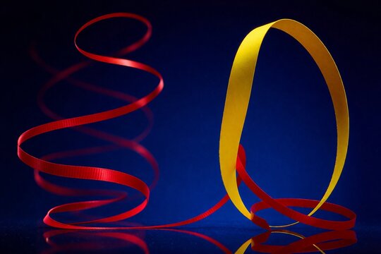 Yellow mobius strip with swirling red ribbon