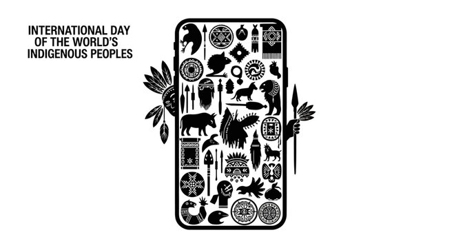 International Day of the World Indigenous Peoples phone icon graphic.