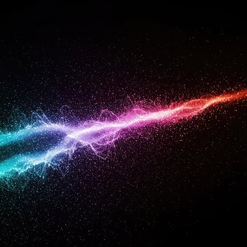 Dynamic abstract background featuring oscillating subatomic particle streams, creating a futuristic quantum rhythm visualization, glowing, frequency, stream