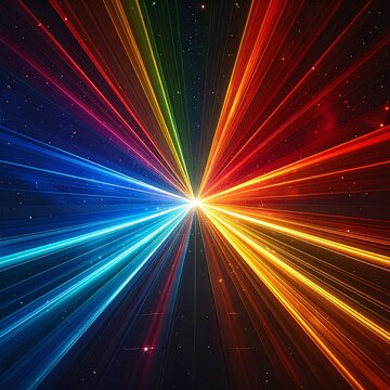 Vibrant multicolored light rays exploding from a central point