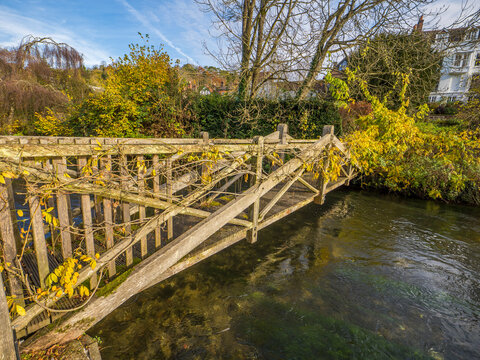 Wooden Footbridge, River Itchen, Winchester, Hants, UK.
