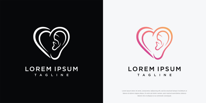 Modern Heart and Ear Outline Logo Design Concept for Hearing and Audiology