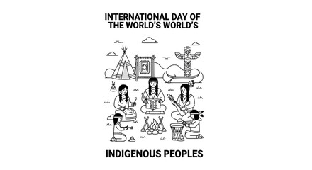 International Day of the Worlds Indigenous Peoples Coloring Page Illustration. © Adilah_Fathir