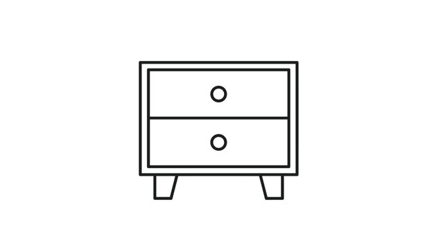 Minimalist line art of a two-drawer bedside table or nightstand featuring simple round knobs and a clean rectangular frame.