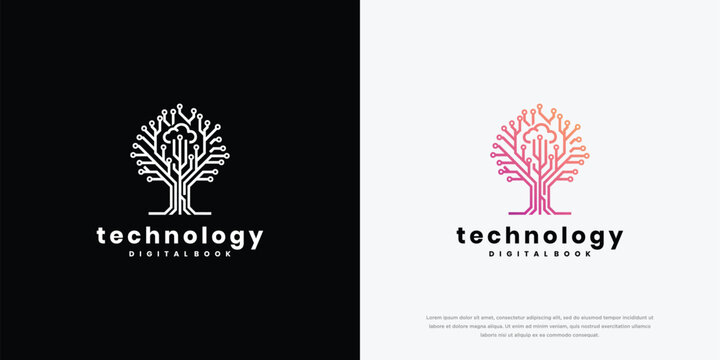 Digital Tree Technology Logo Design With Circuit Network Lines