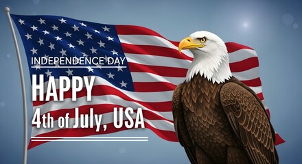 Naklejka premium Patriotic bald eagle with american flag celebrating independence day in the usa