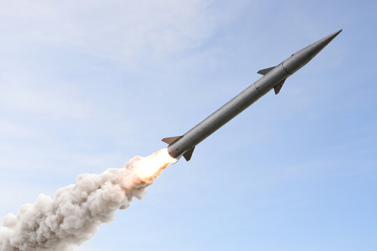 Gray cruise ballistic missiles fired into the sky. Fattah, Khorramshahr, Sejjil