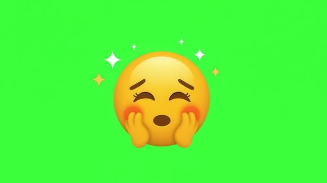 3D Cute Blushing Emoji with Sparkles Green Screen Animation
