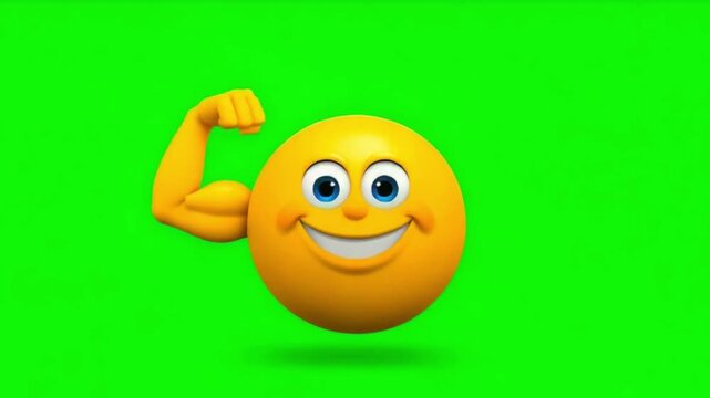 3D Strong Emoji Flexing Arm Green Screen Animation