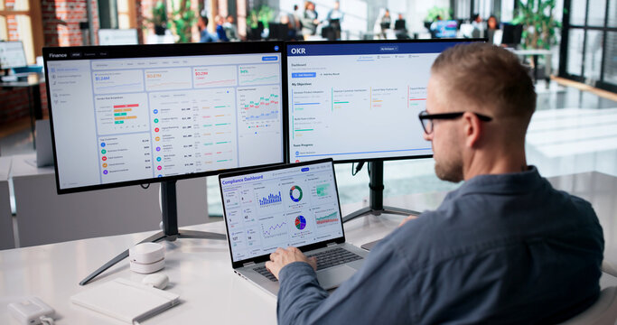 Data Security Specialist Overseeing Privacy Dashboard For Business Compliance