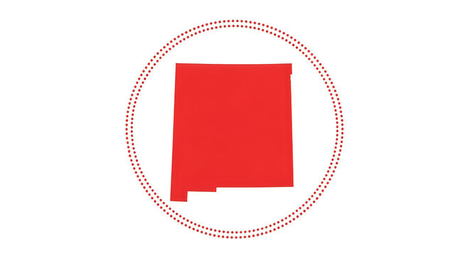 Red outlined map of arizona state within a dotted circle border