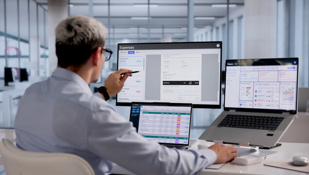 Financial Analyst Monitors Business Expenses On Laptop