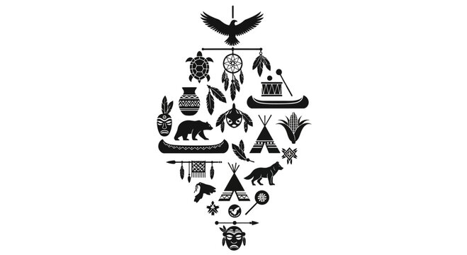 Native American culture and tribal heritage symbols arranged in a diamond shape.
