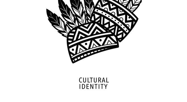 Native American style feathered headdress with tribal geometric patterns in black and white.