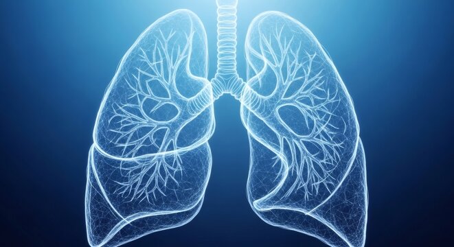 World Asthma Day: Human lungs with trachea and bronchi, medical illustration