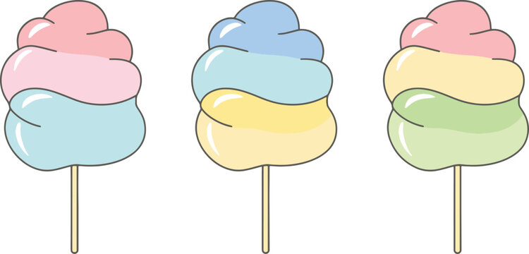 Colorful cotton candy on sticks for sweet treat or carnival theme