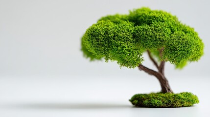Fototapeta premium Detailed close up of a lush green model tree with textured canopy and twisted branches for decorative use