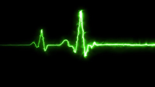 Green ECG heartbeat line graph on black.