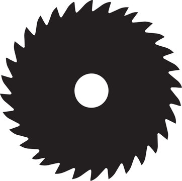 Black circular saw blade with sharp teeth white background