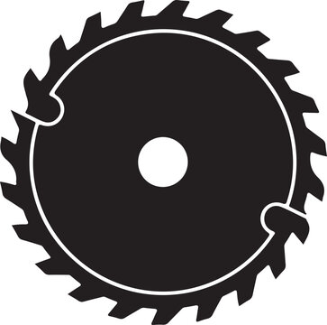Black circular saw blade with white outline and background