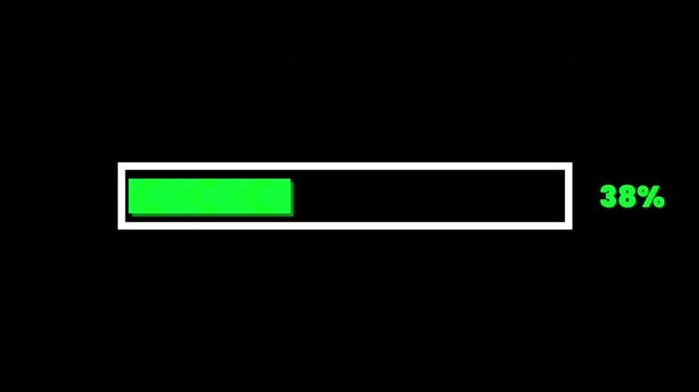 Green Progress Bar Loading Animation With Percent On Black Background