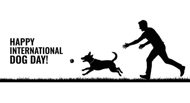 Silhouette illustration of a man playing with his dog on International Dog Day.