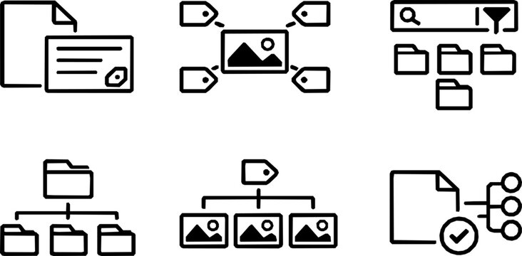 Metadata and Tagging System Workflow Icon Set