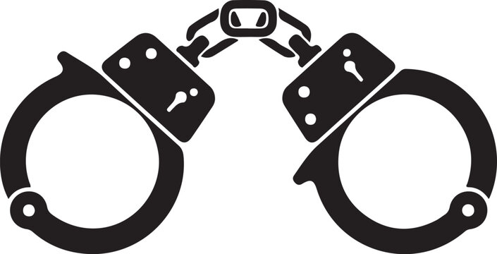 Black handcuffs with chain and keyholes police