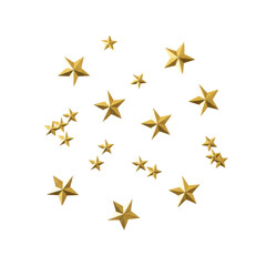 Fototapeta premium Multiple gold foiled paper stars scattered on a white surface, featuring metallic textures and soft shadows in a clean modern festive celebration atmosphere