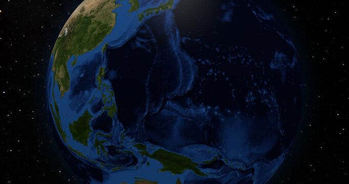 Guam on the Globe. Zoom into the country with the Earth spinning in space. High detail physical world map with Guam on it. Country view animation. Elements of this image furnished by NASA.