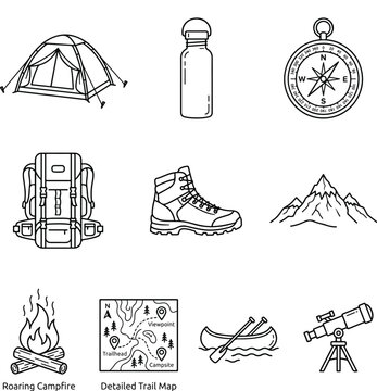 Camping outdoors with hiking gear and maps