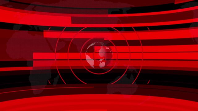 Global News Broadcast Motion Background with Rotating Earth Globe and World Map red Digital Technology Theme for TV Channel
