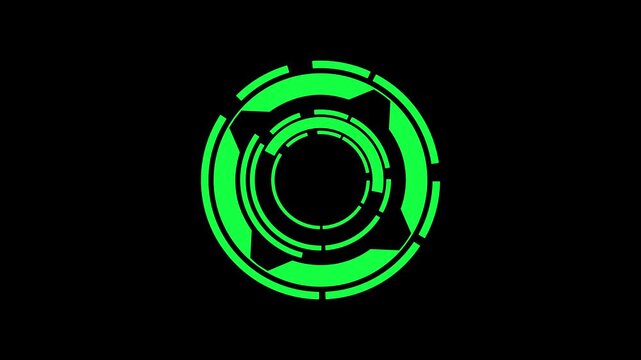 Green color Digital Analyzing and Loading Data HUD Display. loading, analyzing data, rotating circle on black background. Motion graphics. animation 4k video