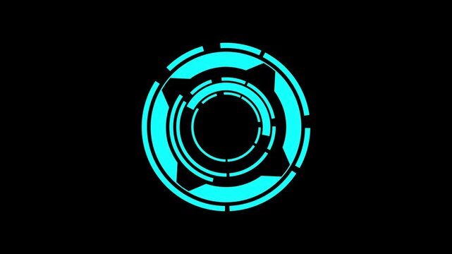 Cyan color Digital Analyzing and Loading Data HUD Display. loading, analyzing data, rotating circle on black background. Motion graphics. animation 4k video