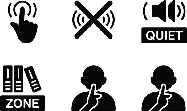 Six Black Silhouette Icons for User Interface and Communication Control symbol finger