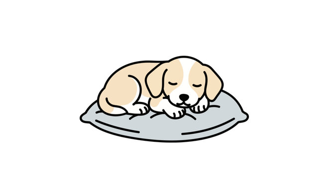 Cute cartoon puppy sleeping peacefully on a soft pillow.