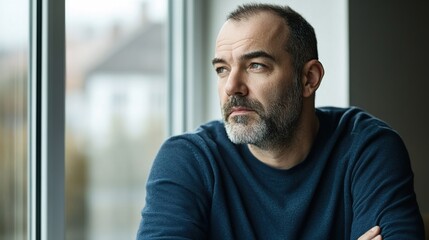 Obraz premium creator. A determined individual gazing into the distance with a visionary expression. wellbeing guides, coaching materials, designed for mental health education and mindfulness programs.