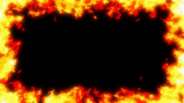 アニメ風 炎のフレームループ（アルファチャンネル付き）/ 燃える火の枠エフェクト 透過背景