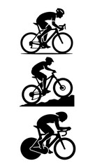 Obraz premium Cyclist silhouette vector set, professional road bike racer and mountain biker icons, triathlon athlete and cycling competition graphics